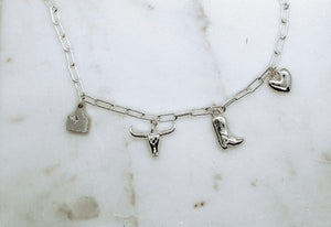 Cattle Country Charm Necklace - Sterling Silver - Longhorn