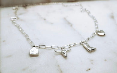 Cattle Country Charm Necklace - Sterling Silver - Longhorn