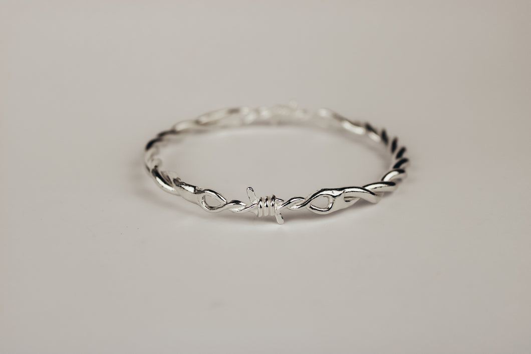 Barbed Wire Bangle - Sterling Silver - shipping in two weeks